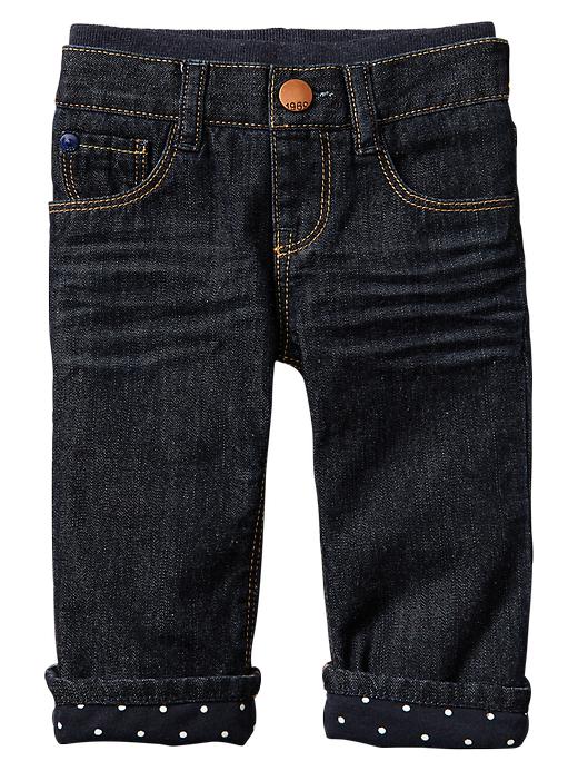 1 of 8 showing, with the color denim of product Lined pull-on boot cut jeans