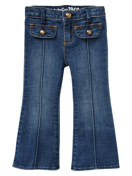 1 of 8 showing, with the color medium denim of product Pintucked favorite flare jeans (medium wash)