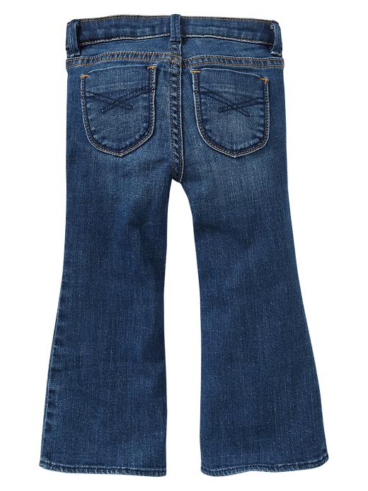 2 of 8 showing, with the color medium denim of product Pintucked favorite flare jeans (medium wash)