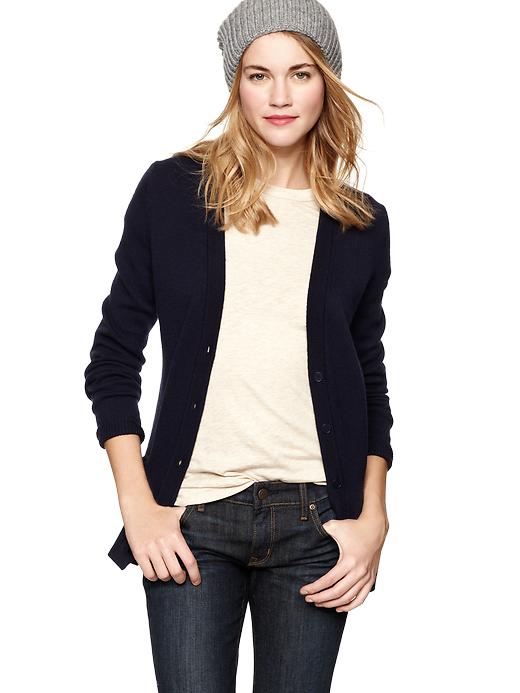 1 of 8 showing, with the color navy of product Elbow-patch cardigan
