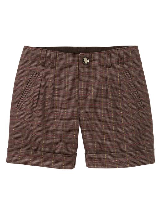 1 of 8 showing, with the color milk chocolate of product Woven plaid shorts