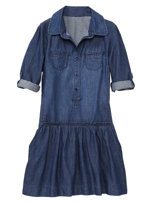 1 of 8 showing, with the color denim of product Drop-waist denim dress