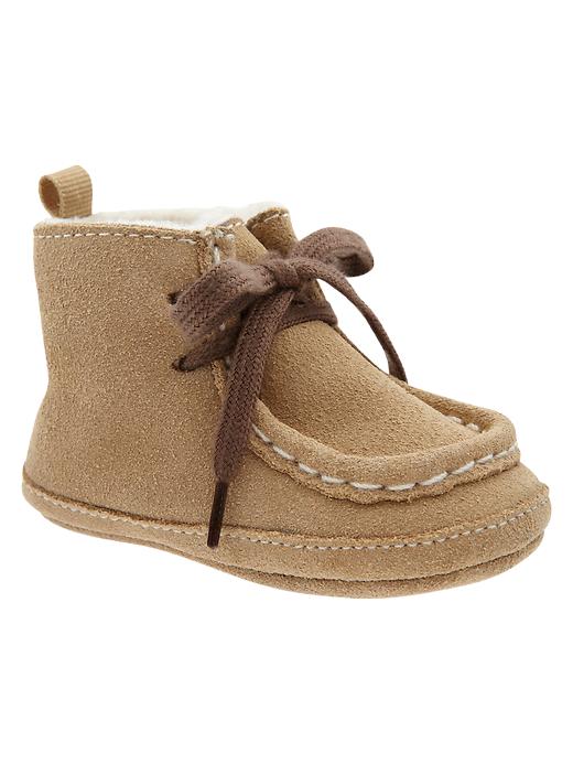 1 of 8 showing, with the color khaki of product Lace-up sherpa booties