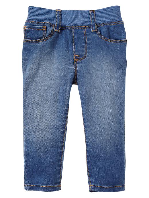 1 of 8 showing, with the color denim of product Knit-waist leggings (light wash)