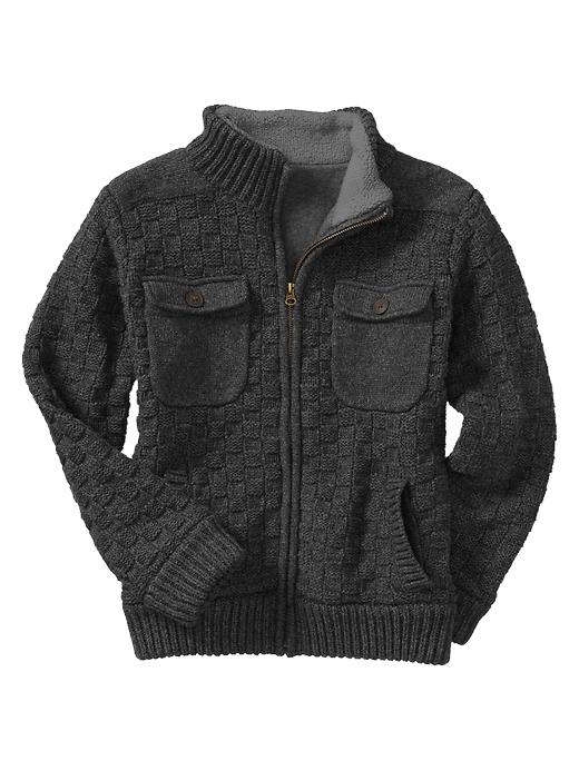 1 of 8 showing, with the color charcoal gray of product Textured zip mockneck