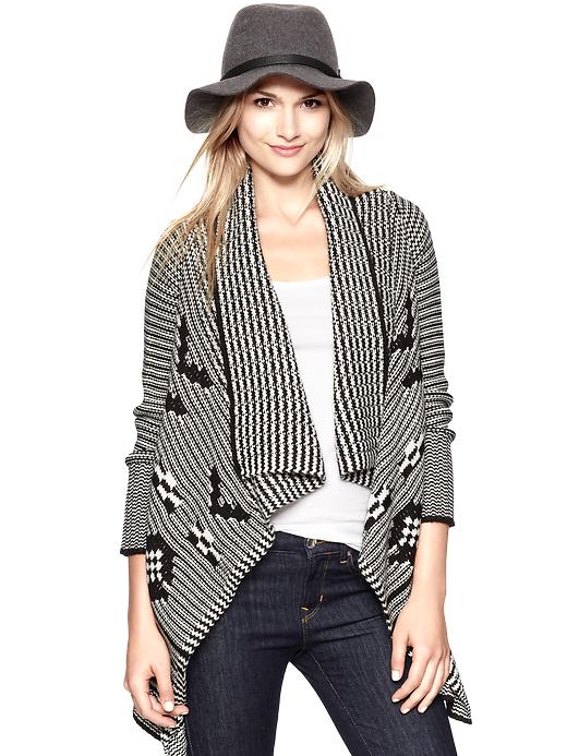 1 of 8 showing, with the color true black of product Patterned drape sweater