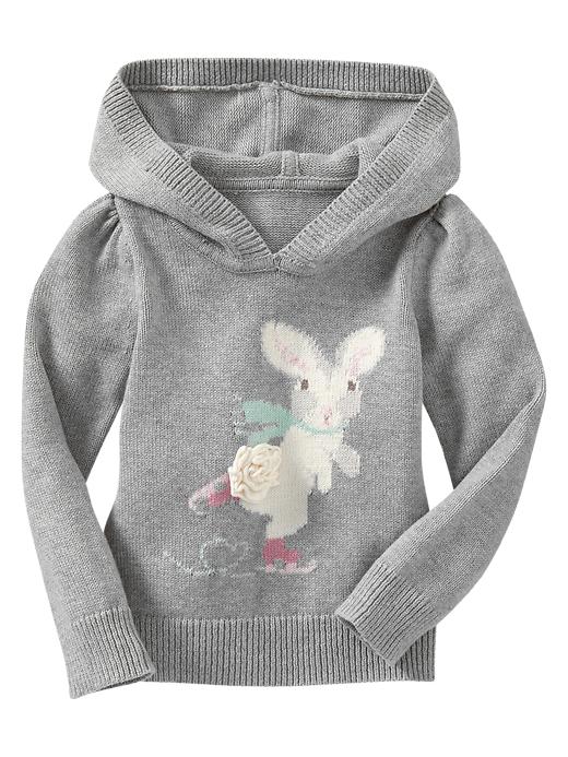 1 of 8 showing, with the color gray of product Hooded intarsia bunny sweater