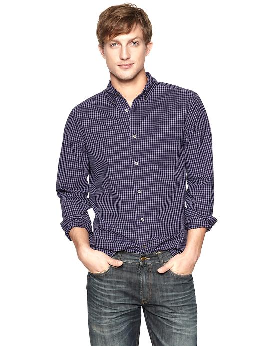 1 of 8 showing, with the color dark night of product Lived-in wash checkered shirt