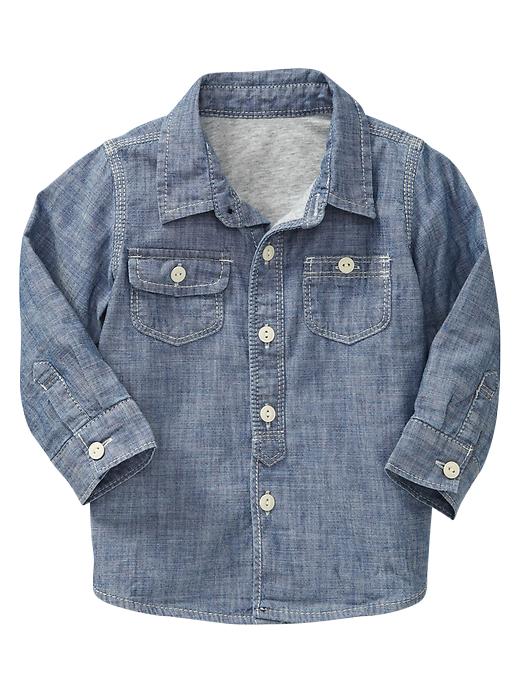 1 of 8 showing, with the color denim of product Long-sleeve chambray shirt