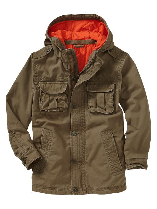 1 of 8 showing, with the color dark olive of product Hooded quilt-lined jacket