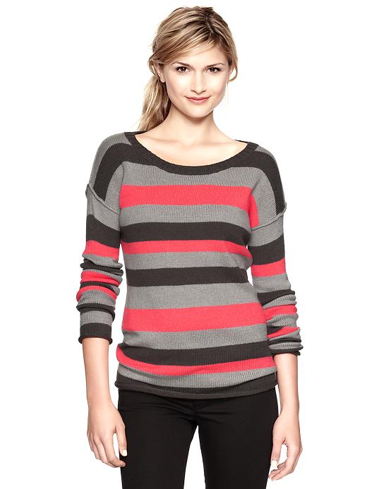 1 of 8 showing, with the color neon coral of product Striped drop-shoulder pullover