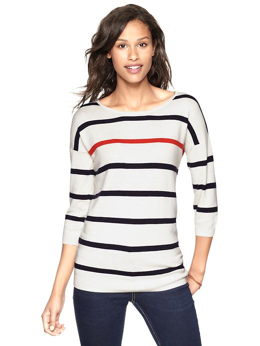 1 of 8 showing, with the color white & red stripe of product Contrast-stripe tunic sweater