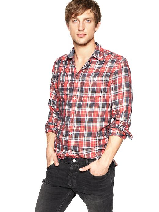 1 of 8 showing, with the color soft red of product Flannel plaid shirt
