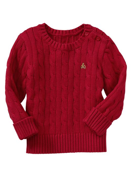 1 of 8 showing, with the color crimson red of product Cable crewneck