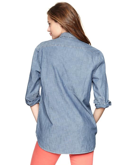 Image number 2 showing, Chambray boyfriend pocket shirt