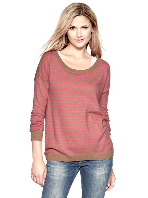 1 of 8 showing, with the color pink & cashew crunch of product Eversoft striped circle hem sweater
