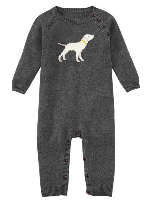 1 of 8 showing, with the color heather grey of product Intarsia dog graphic one-piece