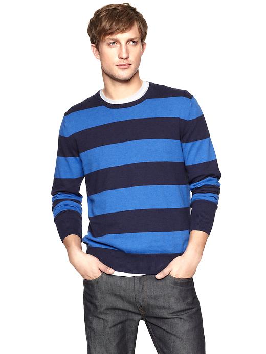 1 of 8 showing, with the color blue stripe of product Rugby crewneck sweater