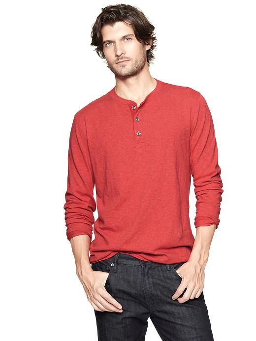 1 of 8 showing, with the color red heather of product Marled knit henley