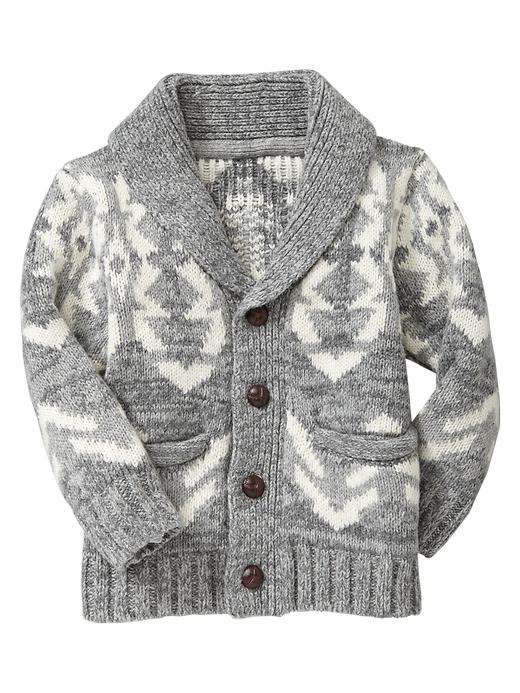 1 of 8 showing, with the color gray of product Shawl-collar intarsia cardigan