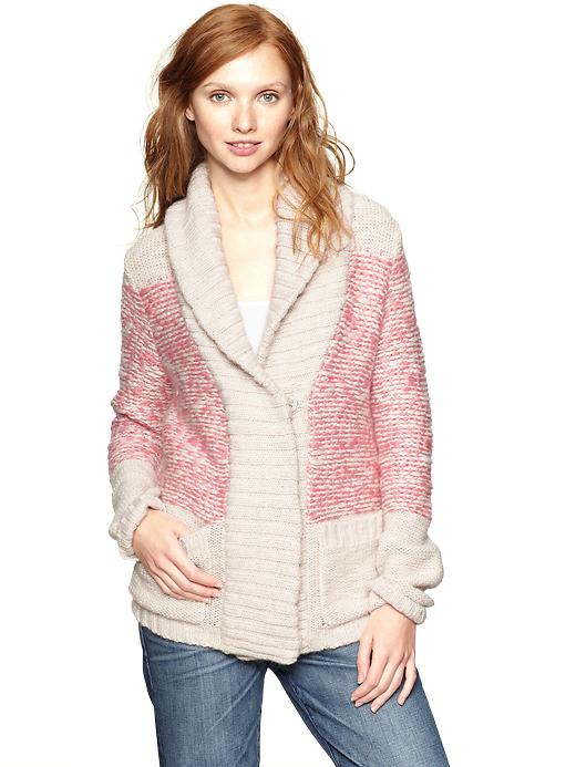 1 of 8 showing, with the color oatmeal heather of product Fair Isle shawl cardigan