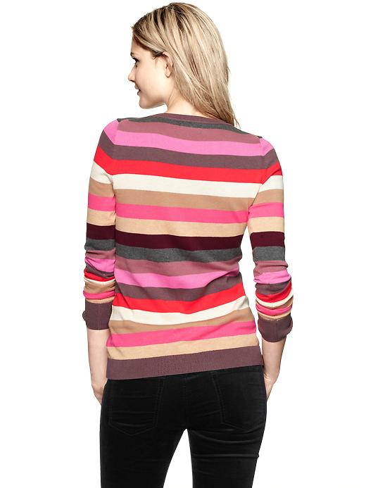 2 of 8 showing, with the color pink stripe of product Happy stripe crew sweater