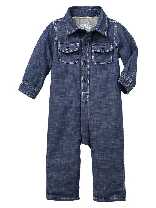 1 of 8 showing, with the color denim of product Lined denim one-piece