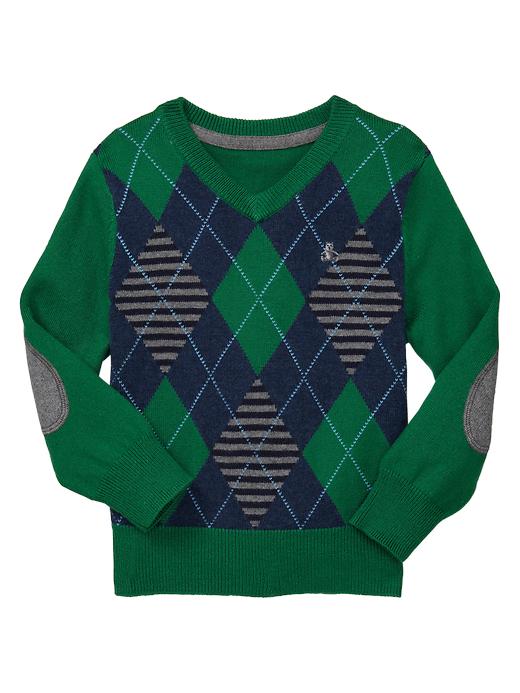 1 of 8 showing, with the color verdant green of product Elbow-patch argyle sweater