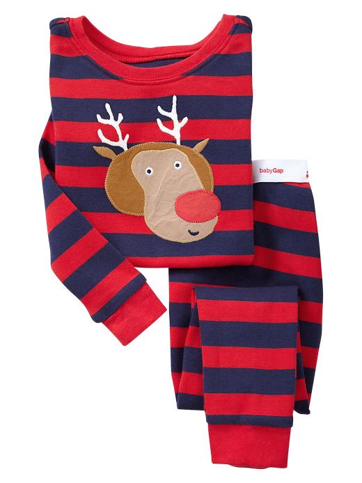 1 of 8 showing, with the color red stripe of product Striped reindeer sleep set