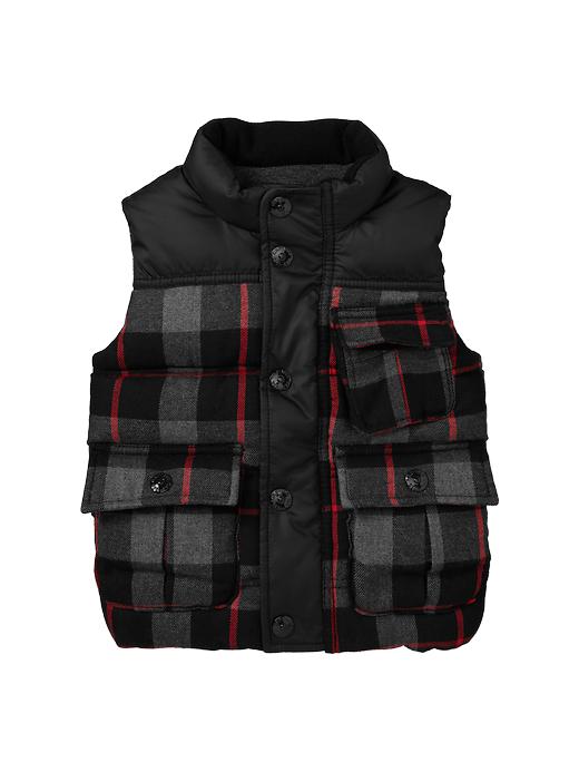 1 of 8 showing, with the color true black of product Plaid puffer vest