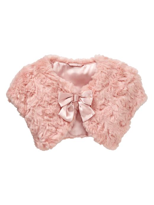 1 of 8 showing, with the color pink dust of product Dolman-sleeve faux-fur shrug