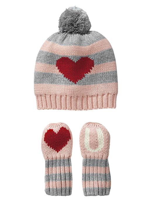 1 of 8 showing, with the color chalk pink of product Love U hat and mitten set
