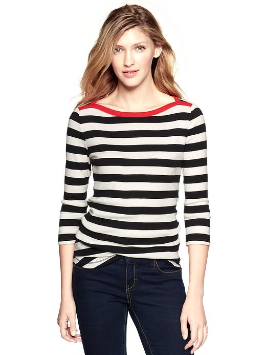 1 of 8 showing, with the color black stripe of product Supersoft striped boatneck T