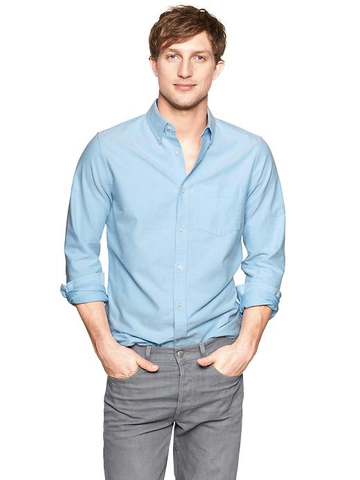 1 of 8 showing, with the color cyan blue of product Modern Oxford solid shirt