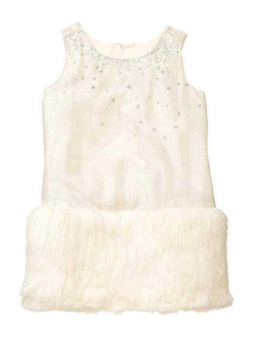 1 of 8 showing, with the color ivory frost of product Faux-fur trim shift dress