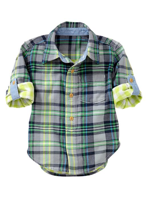 View large product image 1 of 2. Double-weave convertible plaid shirt