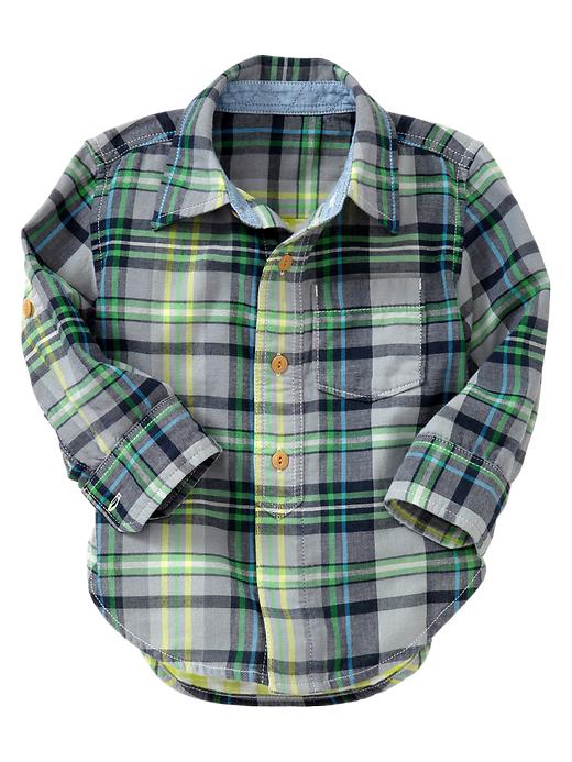 View large product image 2 of 2. Double-weave convertible plaid shirt