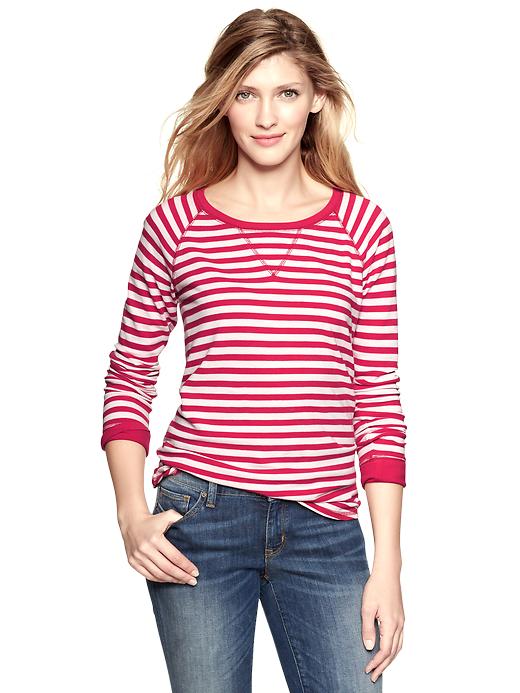 1 of 8 showing, with the color red stripe of product Piqué striped raglan T