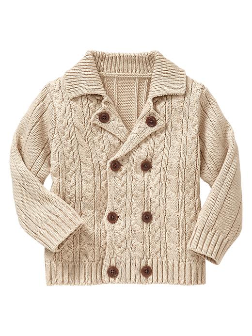 1 of 8 showing, with the color beige of product Double-breasted cable sweater