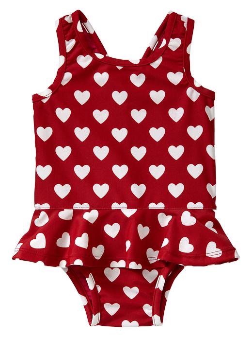 1 of 8 showing, with the color cardinal red of product Heart ruffle one-piece