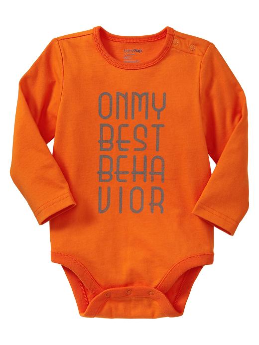 1 of 8 showing, with the color orange alert of product Long-sleeve graphic bodysuit