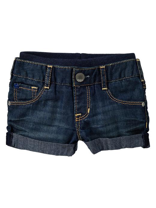 1 of 8 showing, with the color denim of product Knit-waist denim shorts
