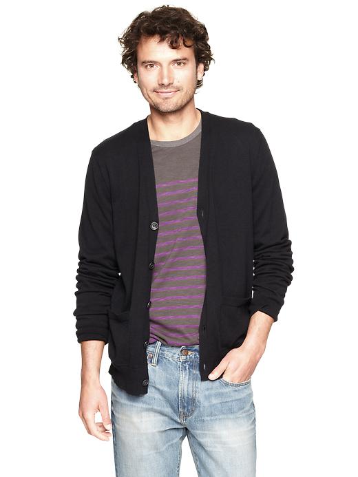 1 of 8 showing, with the color deep true navy of product Solid cardigan