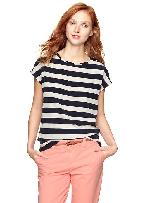1 of 8 showing, with the color white & navy stripe of product Back-placket top