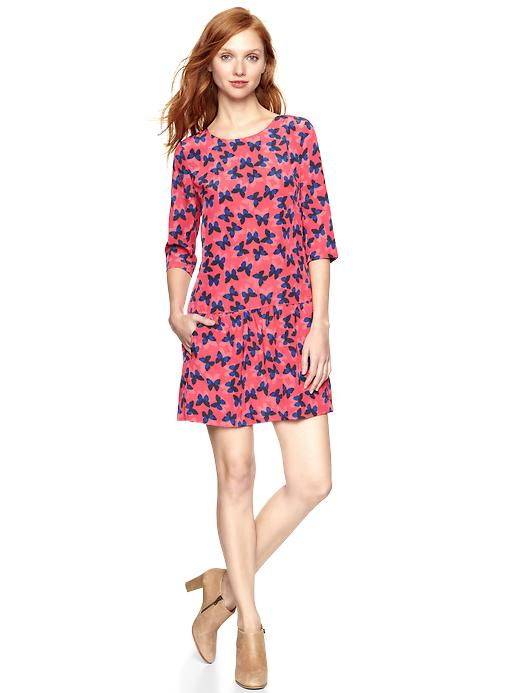 1 of 8 showing, with the color coral of product Printed drop-waist dress