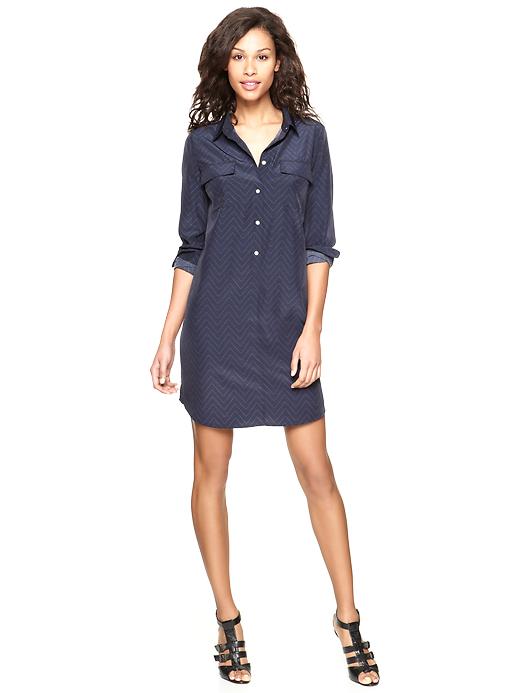 1 of 8 showing, with the color blue of product Zigzag print pocket shirtdress