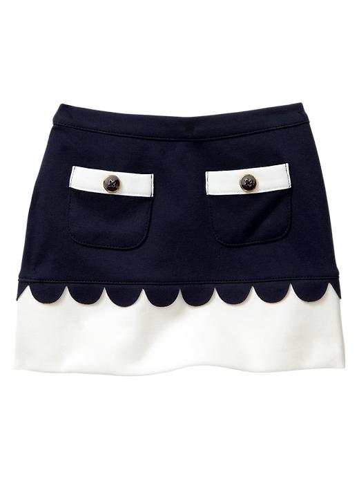1 of 8 showing, with the color dark night of product Scalloped ponte skirt