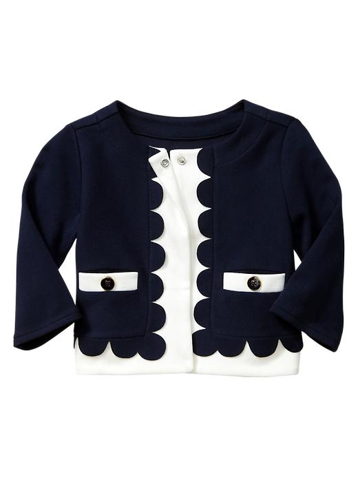 1 of 8 showing, with the color dark night of product Scalloped ponte jacket