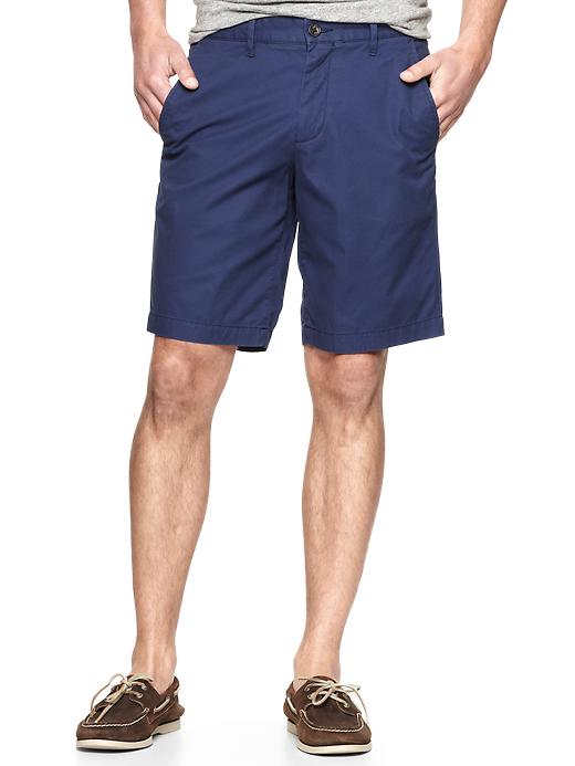 1 of 8 showing, with the color comet blue of product Classic flat front shorts (10")
