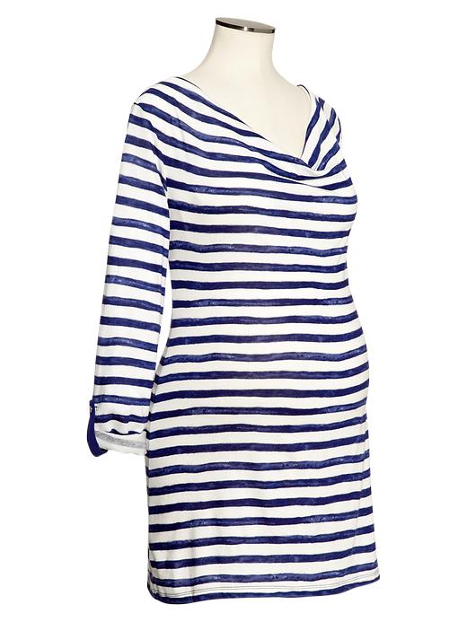 View large product image 1 of 1. Luxe jersey striped cowlneck T